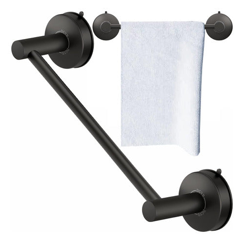 Toallero Con Ventosa Para Baño Negro Mate - 41.8cm 0