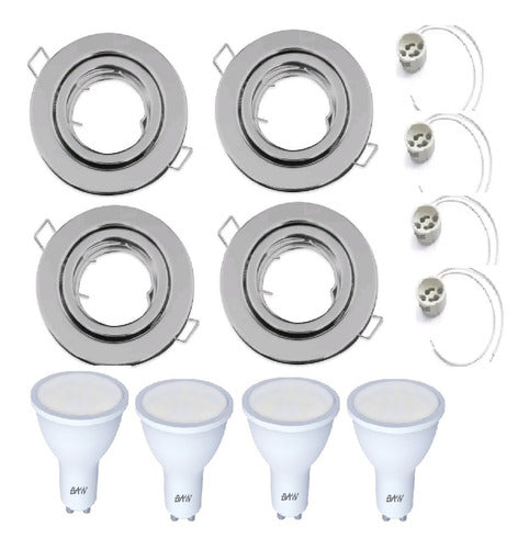 Ferrolux Pack of 4 Recessed Spotlights with 7W LED Cool Light Bulbs and Socket 0