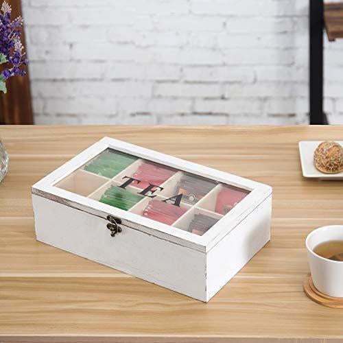 MyGift Vintage White Wood Tea Box Organizer with 8 Compartments 1