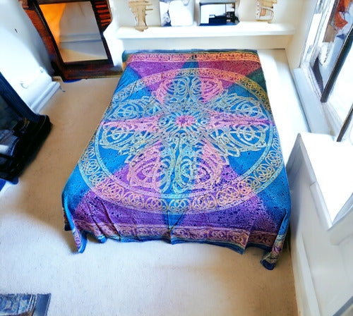 Indian Two-Plaza Bedspread Blanket, Elephants, Mandala 3