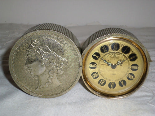 Antiguo Reloj Viaje Mesa Europa Aleman Estilo Moneda Camafeo 4