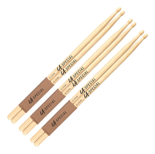 Promark La Special 3 Pairs of 2B Hickory Drumsticks - Wooden Tip 0