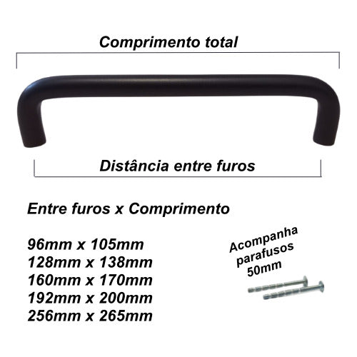 Kit 4 Puxadores 256mm  Alça Trave Preto Fosco Gavetas Portas 4