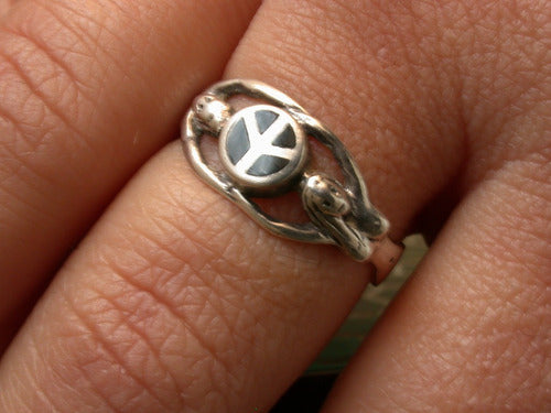 Luli 925 Silver Ring Enamel Love and Peace Symbol Unisex 3