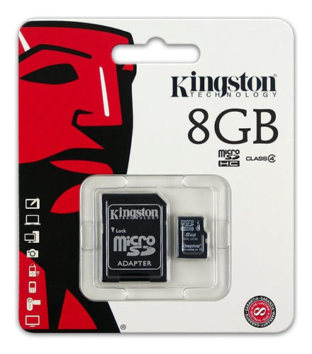 Tarjeta Memoria Flash Kingston 8 Gb Clase 4 Microsdhc Con Sd 0