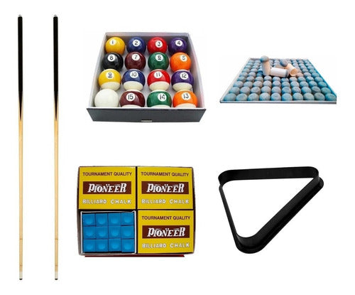 Complete Pool Set with Balls, Cues, Chalks, Tips, and Triangle Kit - Bisonte Brand 0