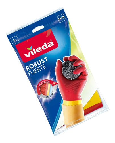 Vileda Strong Cleaning Gloves 3 Layers High Resistance Latex Gloves 8