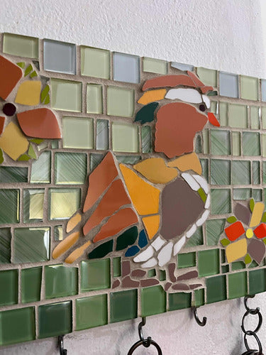 Soledad Colombo Llavero En Madera, Azulejos Y Venecitas Pato Mandarin 3