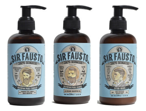 Sir Fausto Men's Culture Grooming Kit - Beard Shampoo, Hair Shampoo, and After Shave - Sir Fausto Shampoo Barba + Cabello + After Shave