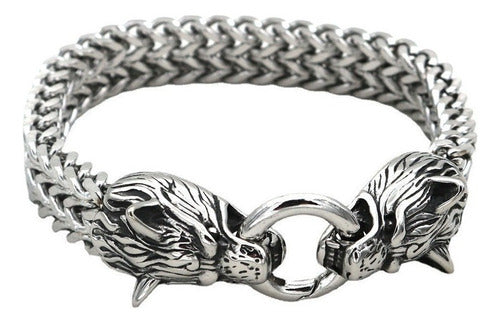 Aço Inoxidável Masculino Pulseira Nórdico Lobo Cabeça Viking 0