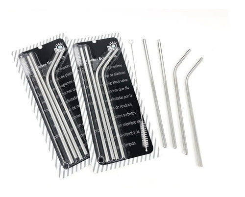 Stainless Steel Drinking Straws Set with Cleaning Brush - Eco-Friendly and Stylish - Set De Bombilla Con Sorbete Cepillo Tragos Acero Barman