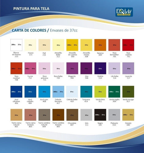 EQ Arte Pintu Para Tela 37cc Varios Colores X 10u 2