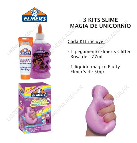 3 Kits Elmer's Unicorn Magic Slime Activator + Glue 1