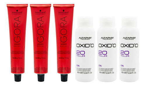 Schwarzkopf Igora Royal Hair Color Tint + 60 mL Developer Kit X 3 0