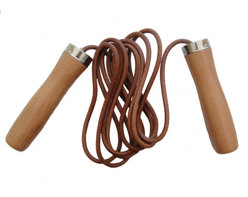 Bull's Professional Leather Jump Rope with Wooden Handle and Bearings 0