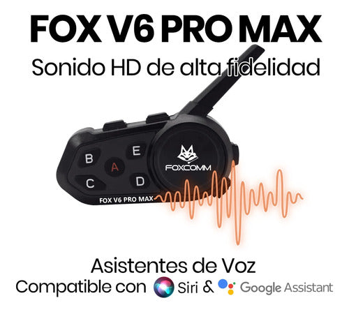 Intercomunicador Bluetooth Fox V6 Pro Max P/moto 1