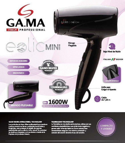 GA.MA Italy Travel Hair Dryer - Compact Foldable Design - Lightweight - High Power - Ergonomic - Mini Carry Bag 2