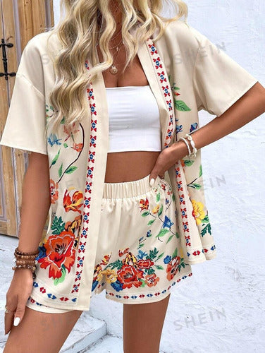 Shein Floral Jacket and Shorts Set 1