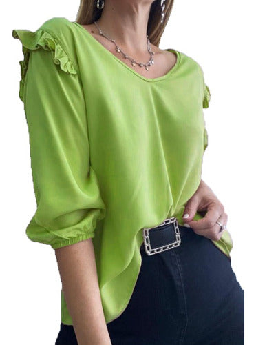 Women's Solid Color Blouse 3/4 Sleeve Lightweight Fibrana Top Lady 7
