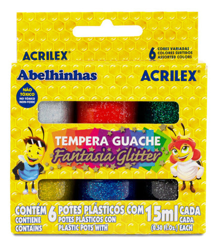 Acrilex Tempera Escolar Acrilex - Colores Fantasia Glitter X 6u 0