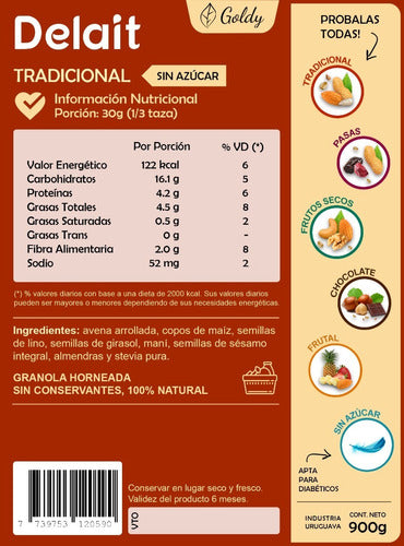 Granola Delait Tradicional Sin Azucar - Almendras Y Mani 3