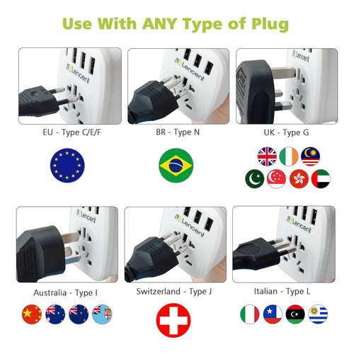 Lencent World to US Plug Adapter with 3 Ports 2