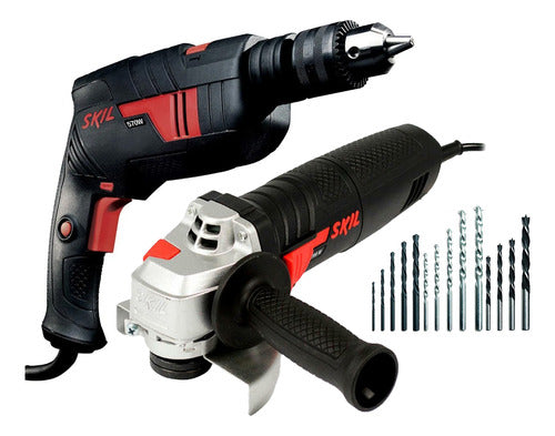 Skil Combo Drill 13mm 570w + Grinder 115mm 700w + Bits 0