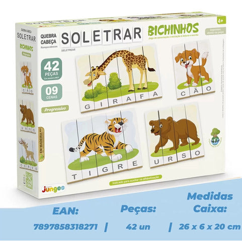 Soletrar Animais Jogo De Alfabetização Madeira 42 Peças 4