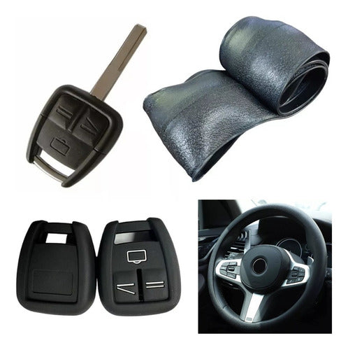 NL Silicone Steering Wheel Cover + Key Silicone Case for Chevrolet Celta Black 0