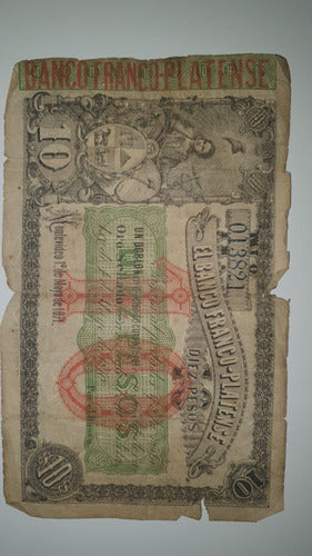 Billete 10 Pesos Uruguay 1870 Banco Franco Platense Pick 171 1