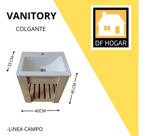 DF Hogar Vanitory Colgante De 40cm + Bacha + Rejilla Sin Pintar 1