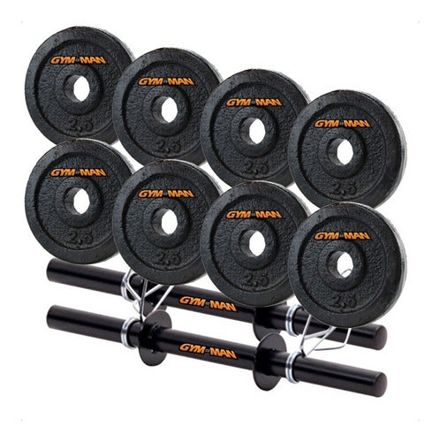 GYM-MAN 2 Hollow Dumbbells + 20kg Iron Weight Discs 4