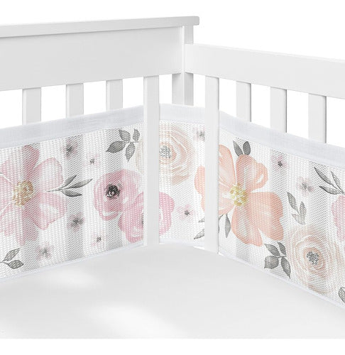 Sweet Jojo Designs + BreathableBaby Blush Pink Grey Boho Floral Crib Mesh Liner 0