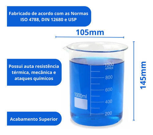 Copo Becker 1.000ml De Vidro Forma Baixa Bequer 3