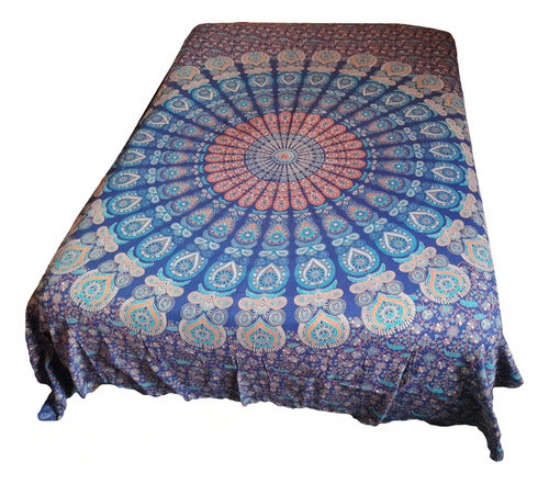 Indian Two-Plaza Bedspread Blanket, Elephants, Mandala 4