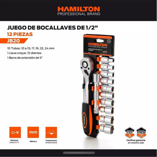 Hamilton Juego Set Tubos Bocallave 1/2 12pz Crique 72T 1