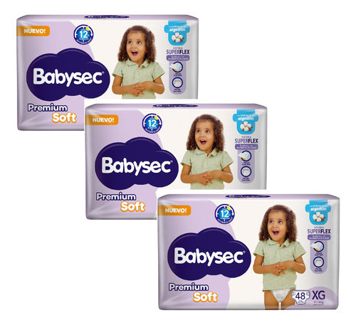 144 Babysec Premium Soft Diapers XG - Extra Large 3 Packs of 48 Units 0