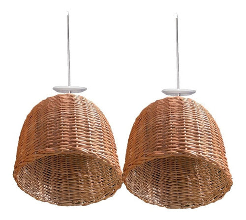 Set of 2 Hand-Woven Wicker Pendant Lamp Shades 30 x 30 Ready to Hang 0