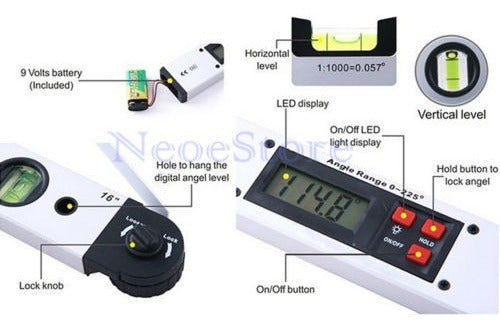 Key: 0 ~ 225° Digital Inclinometer LCD Protractor Level Angle 1