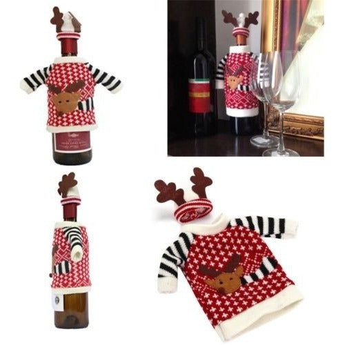 3 Botella Vino Set Cubrirnos Bolsa Navidad Santa Mesa Decora 1