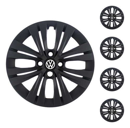 Set of 4 VW Gol Trend R15 2019 Front Satin Black Wheel Hubcaps 0