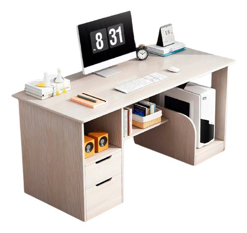 Generic Circuit PC Desk with 2 Drawers and 3 Shelves - 100x37 cm Cream 0