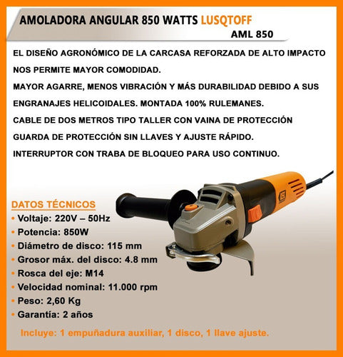 Lüsqtoff 850W 115mm 4 1/2 Professional Angle Grinder 1