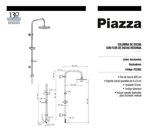 Piazza Columna Barral Ducha Flor Redonda 20cm PZ2262 Cromo 1