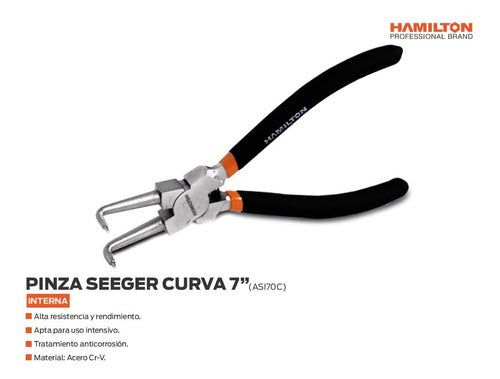 Hamilton Internal Curved Seeger Seeger Pliers 180mm ASI70C 1