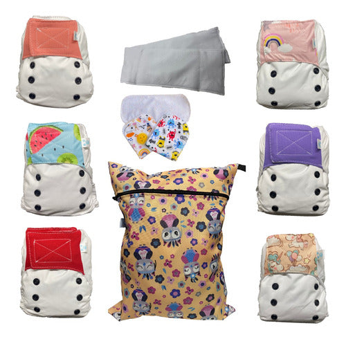 Six Pack Eco-Friendly Cloth Diapers + Wetbag + Accessories Bundle 3