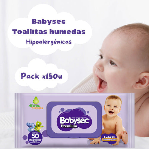 Toallitas Húmedas Hipoalergénicas Para Bebe Babysec 150 Uni 1