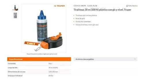 Truper Chalk Line with Level 30 Meters TL-50 2