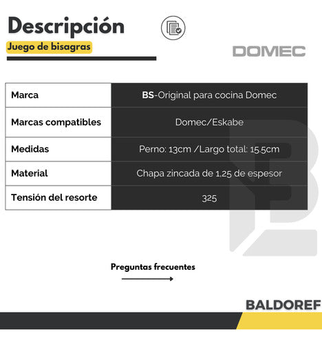 2 Bisagras + 2 Rodamientos Para Horno De Cocina Domec 2