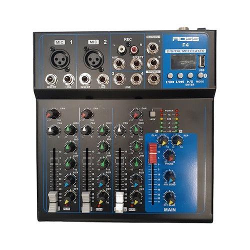 Ross F4 5-Channel Mixer with Bluetooth USB EQ 3 Bands Effects 0